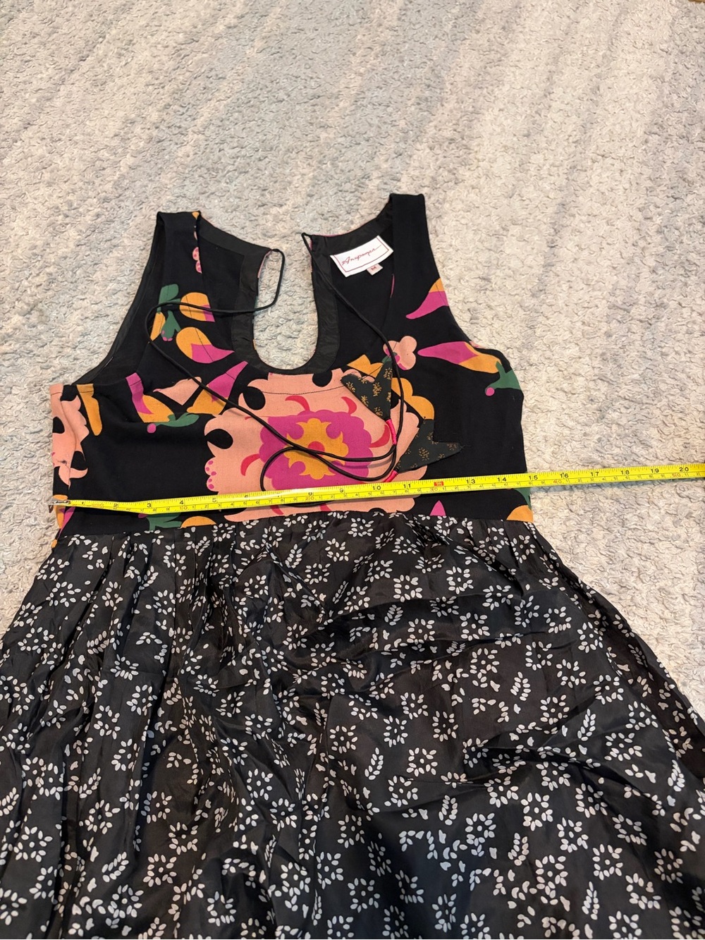 Anupamaa Anthropologie Silk Blend Maxi Dress M Black Floral Boho Sleeveless Indi - Picture 4 of 7